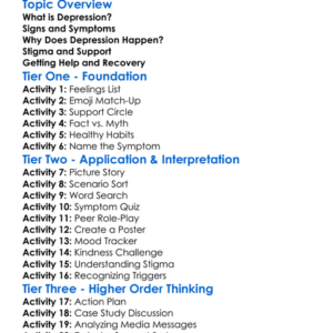 Depression Awareness Worksheet Activity Booklet