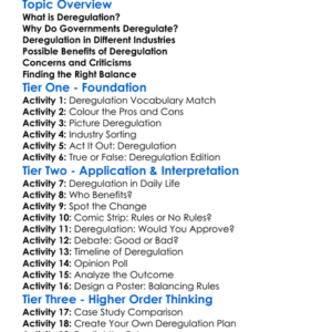 Deregulation Worksheet Activity Booklet