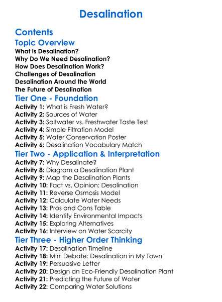 Desalination Worksheet Activity Booklet