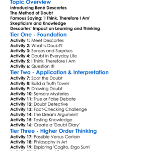 Descartes And Doubt Worksheet Activity Booklet