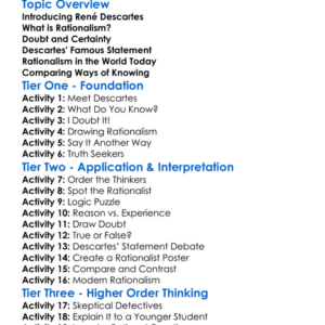 Descartes And Rationalism Worksheet Activity Booklet