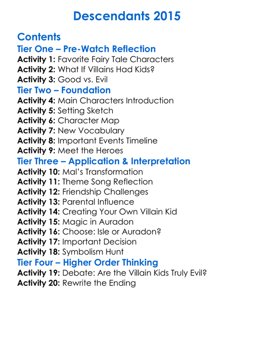 Descendants 2015 Worksheet Activity Booklet