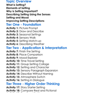 Describing Setting Worksheet Activity Booklet