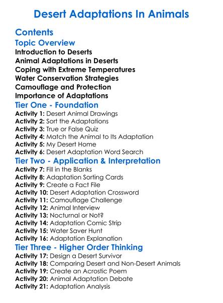 Desert Adaptations In Animals Worksheet Activity Booklet