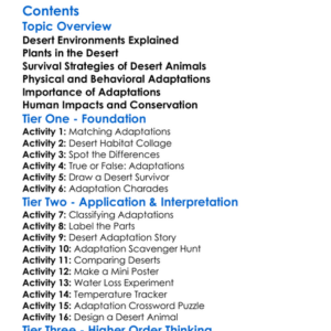 Desert Adaptations In Plants And Animals Worksheet Activity Booklet