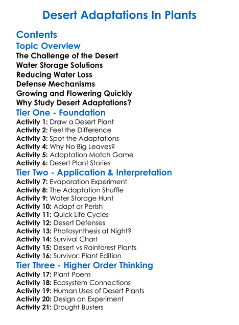 Desert Adaptations In Plants Worksheet Activity Booklet