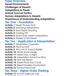 Desert Adaptations Worksheet Activity Booklet