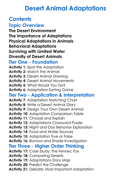 Desert Animal Adaptations Worksheet Activity Booklet