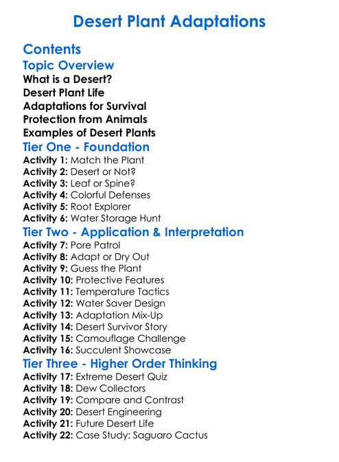 Desert Plant Adaptations Worksheet Activity Booklet