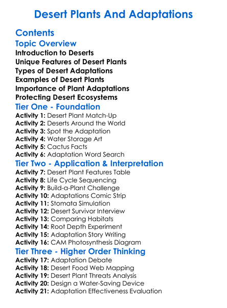 Desert Plants And Adaptations Worksheet Activity Booklet
