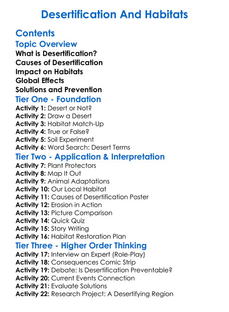 Desertification And Habitats Worksheet Activity Booklet