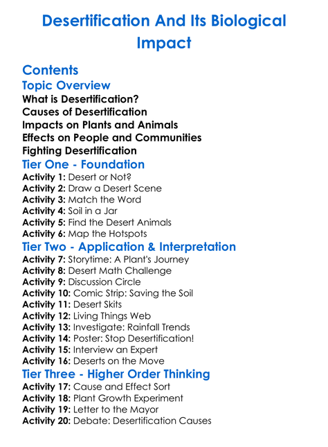 Desertification And Its Biological Impact Worksheet Activity Booklet