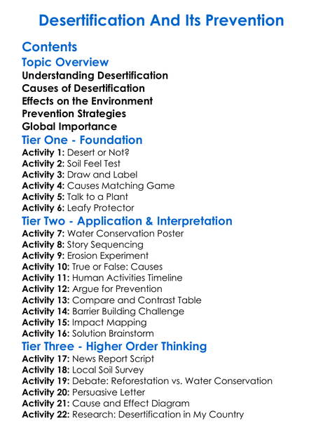 Desertification And Its Prevention Worksheet Activity Booklet