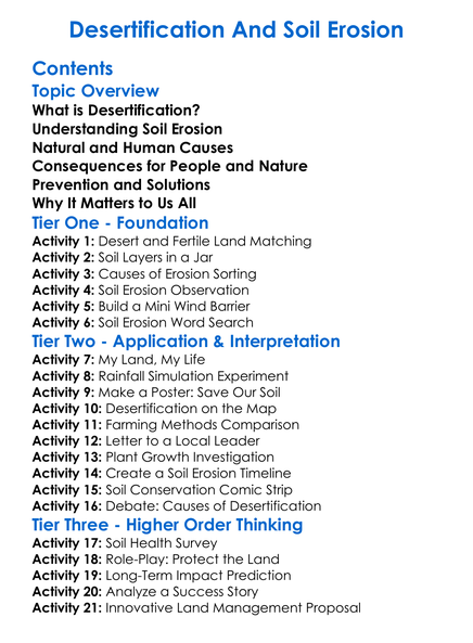 Desertification And Soil Erosion Worksheet Activity Booklet
