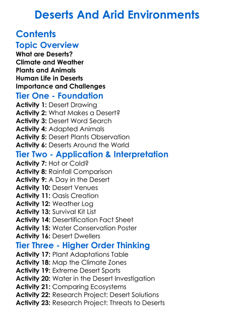 Deserts And Arid Environments Worksheet Activity Booklet