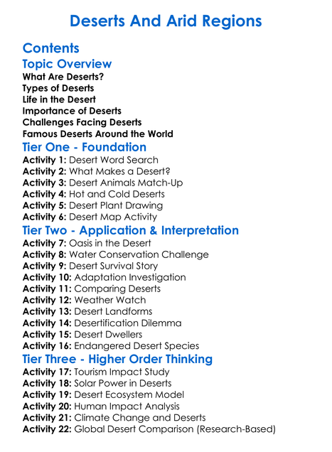 Deserts And Arid Regions Worksheet Activity Booklet
