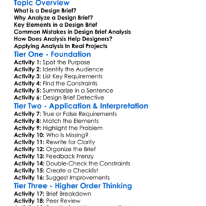 Design Brief Analysis Worksheet Activity Booklet