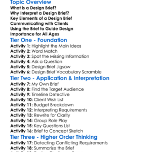Design Brief Interpretation Worksheet Activity Booklet