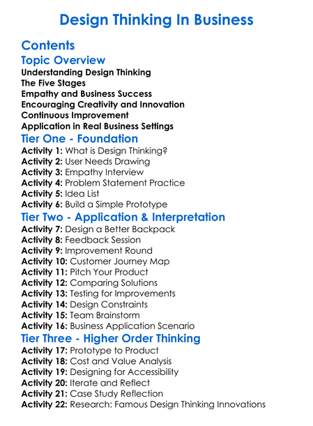 Design Thinking In Business Worksheet Activity Booklet