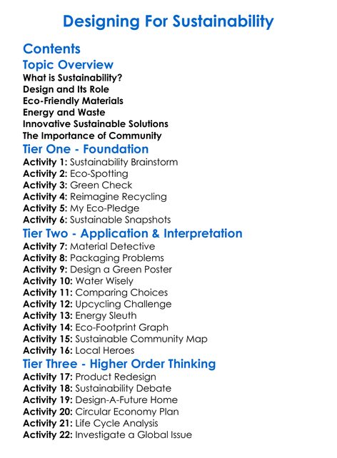 Designing For Sustainability Worksheet Activity Booklet