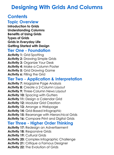 Designing With Grids And Columns Worksheet Activity Booklet