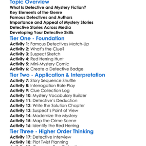 Detective And Mystery Fiction Worksheet Activity Booklet