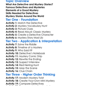 Detective And Mystery Stories Worksheet Activity Booklet