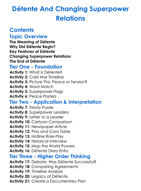 Detente And Changing Superpower Relations Worksheet Activity Booklet