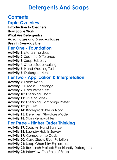 Detergents And Soaps Worksheet Activity Booklet