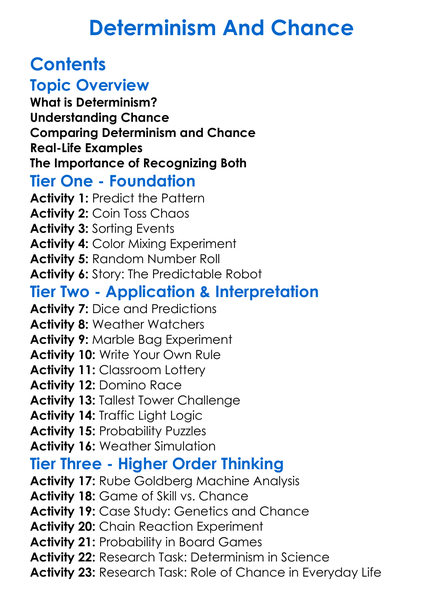 Determinism And Chance Worksheet Activity Booklet