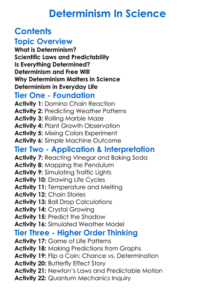 Determinism In Science Worksheet Activity Booklet