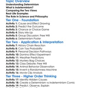 Determinism Versus Indeterminism Worksheet Activity Booklet