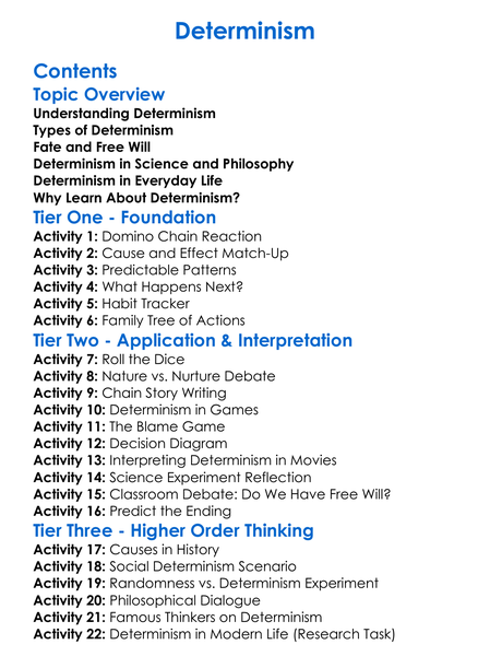 Determinism Worksheet Activity Booklet