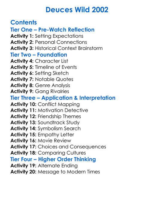 Deuces Wild 2002 Worksheet Activity Booklet
