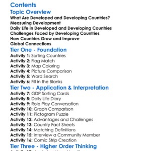 Developed And Developing Countries Worksheet Activity Booklet