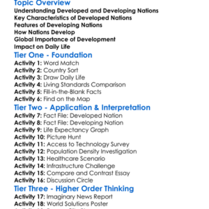 Developed Vs Developing Nations Worksheet Activity Booklet