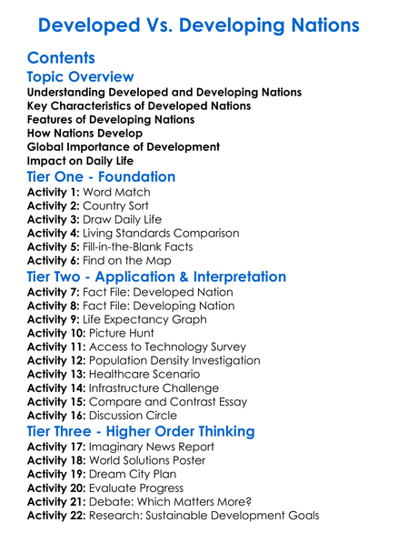 Developed Vs Developing Nations Worksheet Activity Booklet