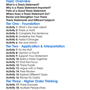 Developing A Thesis Statement Worksheet Activity Booklet
