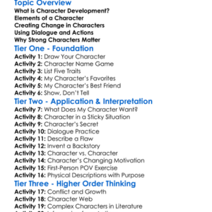Developing Characters In Writing Worksheet Activity Booklet