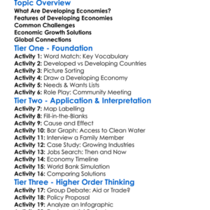Developing Economies Worksheet Activity Booklet