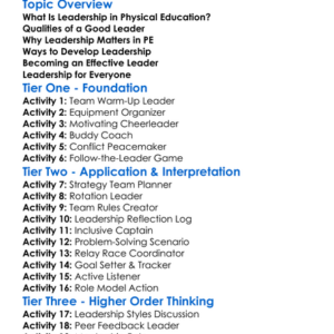 Developing Leadership In Pe Worksheet Activity Booklet