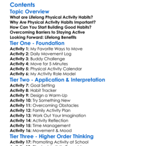 Developing Lifelong Physical Activity Habits Worksheet Activity Booklet