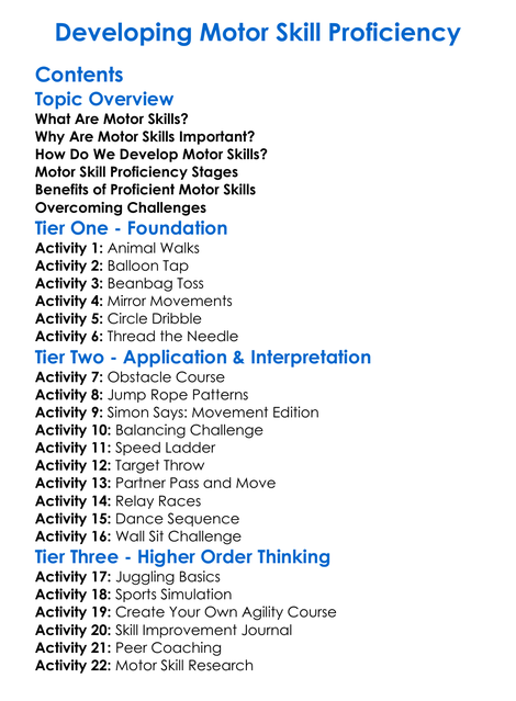 Developing Motor Skill Proficiency Worksheet Activity Booklet