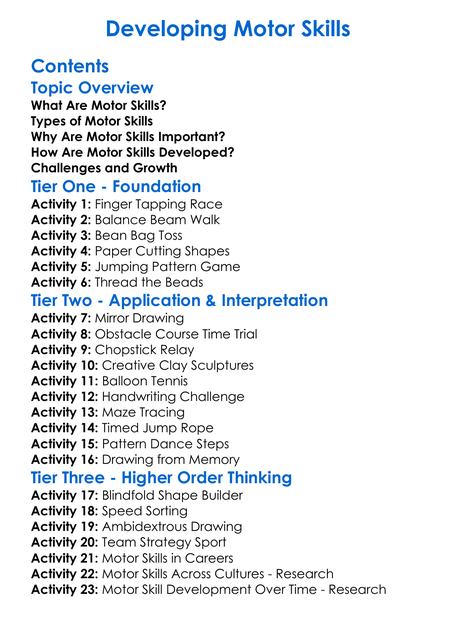 Developing Motor Skills Worksheet Activity Booklet