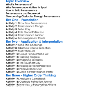 Developing Perseverance In Sport Worksheet Activity Booklet