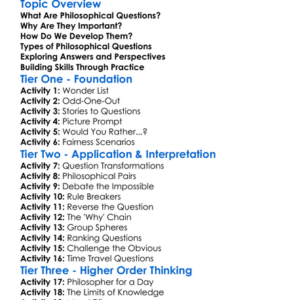 Developing Philosophical Questions Worksheet Activity Booklet