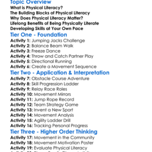 Developing Physical Literacy Worksheet Activity Booklet