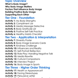 Developing Positive Body Image Worksheet Activity Booklet