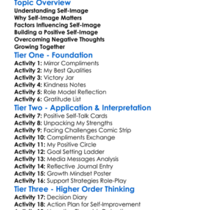 Developing Positive Self-Image Worksheet Activity Booklet