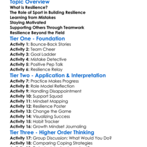 Developing Resilience Through Sport Worksheet Activity Booklet